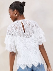 Lipsy White Lace Flutter Sleeve T-Shirt - Image 4 of 4