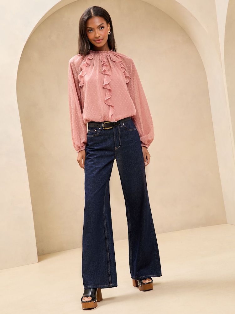 Rose - Lipsy Volants Trim Dobby Blouse en tissu - Image 3 of 4