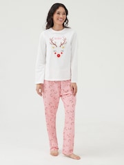 Society 8 White & Pink Womens Deer Family Pyjamas - Image 1 of 4