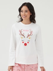 Society 8 White & Pink Womens Deer Family Pyjamas - Image 2 of 4