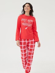 Society 8 Red Womens Just Here For The Prosecco Pyjamas - Image 1 of 4