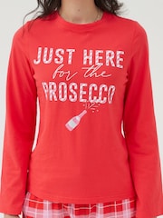 Society 8 Red Womens Just Here For The Prosecco Pyjamas - Image 2 of 4