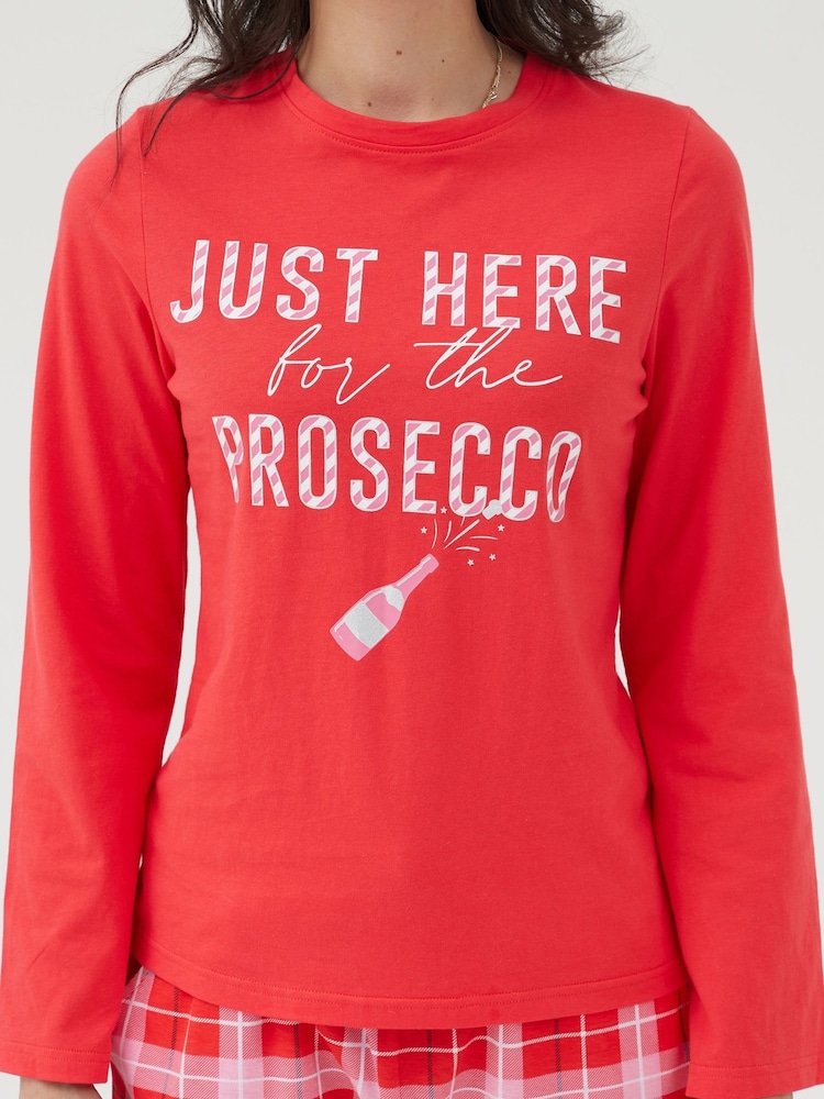 Society 8 Red Womens Just Here For The Prosecco Pyjamas - Image 2 of 4