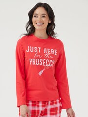 Society 8 Red Womens Just Here For The Prosecco Pyjamas - Image 3 of 4