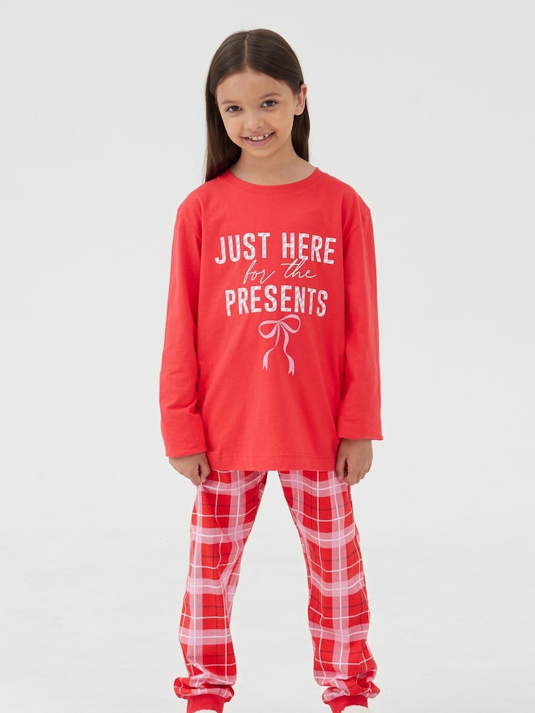 Society 8 Red Girls Just Here For The Presents Pyjamas - Image 1 of 4