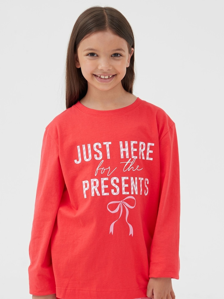 Society 8 Red Girls Just Here For The Presents Pyjamas - Image 2 of 4