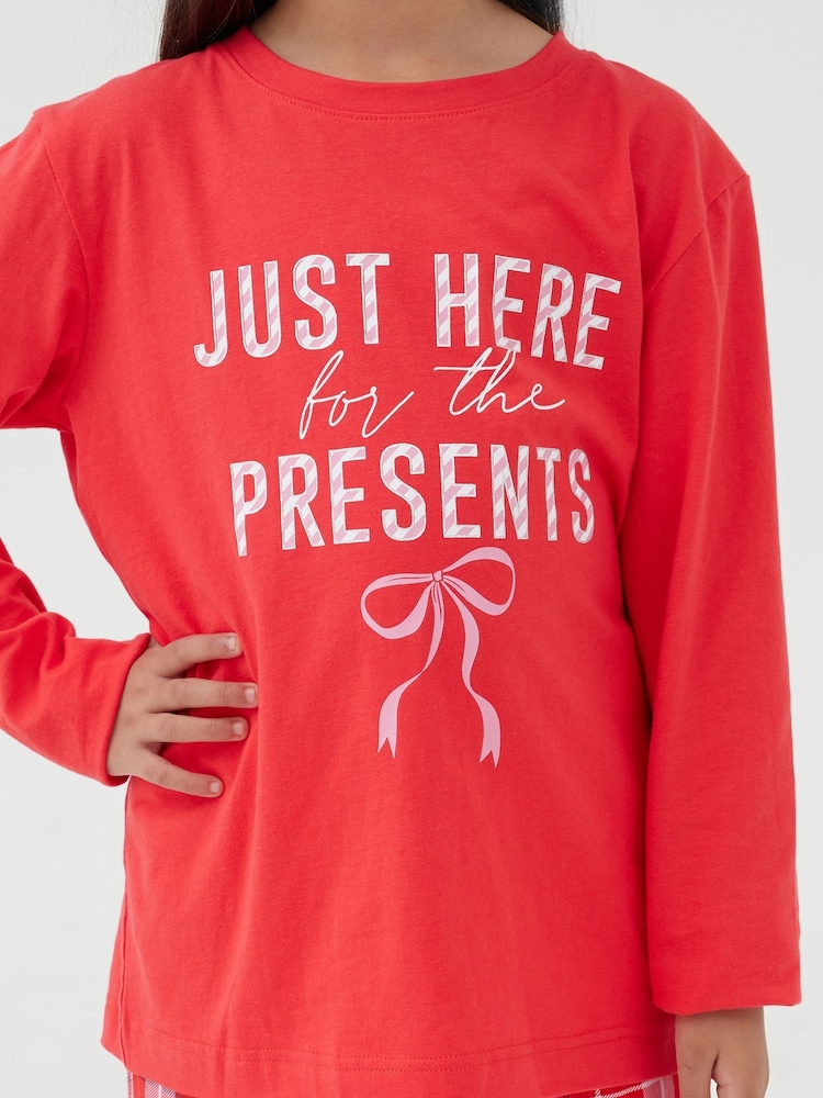 Society 8 Red Girls Just Here For The Presents Pyjamas - Image 3 of 4