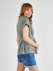 JoJo Maman Bébé Khaki Linen Blend Maternity Shirt - Image 2 of 4