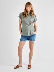 JoJo Maman Bébé Khaki Linen Blend Maternity Shirt - Image 3 of 4
