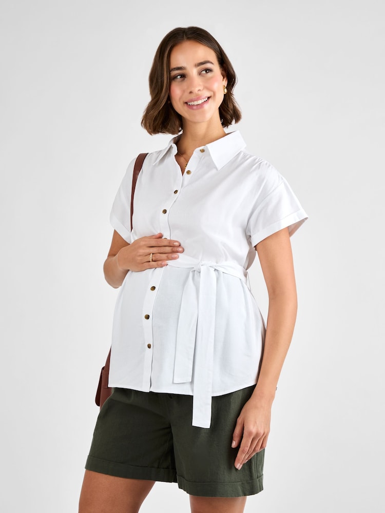 JoJo Maman Bébé White Linen Blend Maternity Shirt - Image 1 of 4