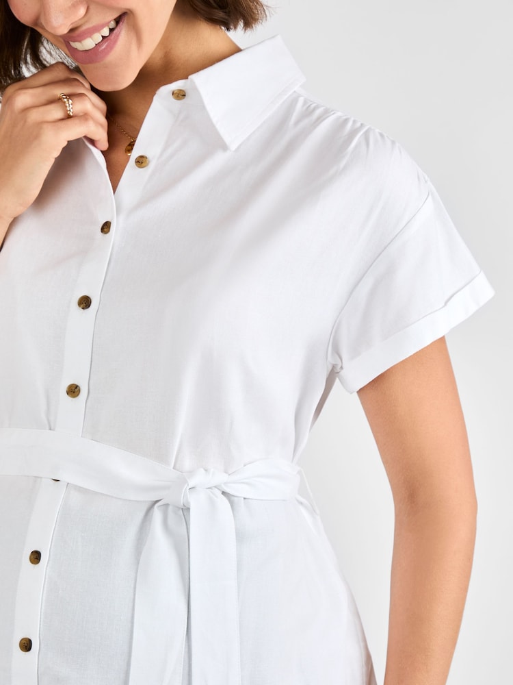 JoJo Maman Bébé White Linen Blend Maternity Shirt - Image 4 of 4