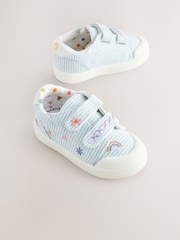 Blue Stripe Wide Fit (G) Touch Fasten Strap Machine Washable Trainers - Image 1 of 5