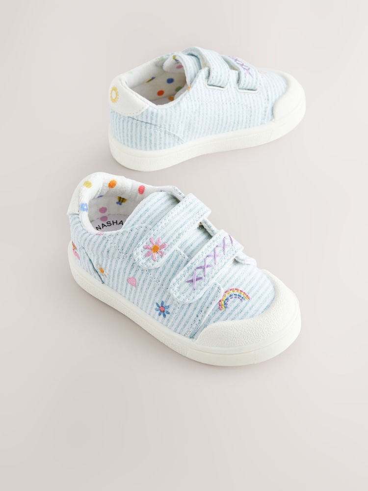Blue Stripe Wide Fit (G) Touch Fasten Strap Machine Washable Trainers - Image 1 of 5