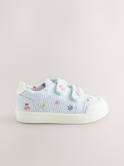 Blue Stripe Wide Fit (G) Touch Fasten Strap Machine Washable Trainers - Image 2 of 5