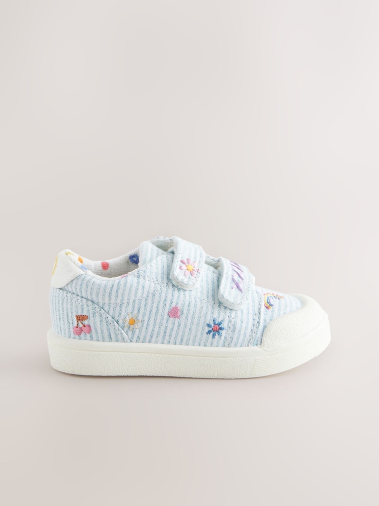 Blue Stripe Wide Fit (G) Touch Fasten Strap Machine Washable Trainers - Image 2 of 5