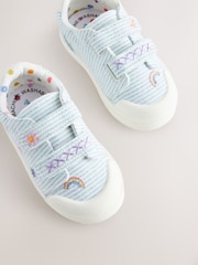 Blue Stripe Wide Fit (G) Touch Fasten Strap Machine Washable Trainers - Image 4 of 5