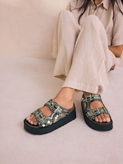Gold Forever Comfort® Beaded Platform Buckle Detail Footbed Wedge Shoes - Image 2 of 9
