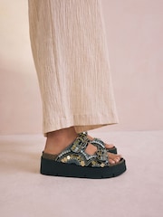 Gold Forever Comfort® Beaded Platform Buckle Detail Footbed Wedge Shoes - Image 4 of 9