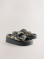 Gold Forever Comfort® Beaded Platform Buckle Detail Footbed Wedge Shoes - Image 6 of 9
