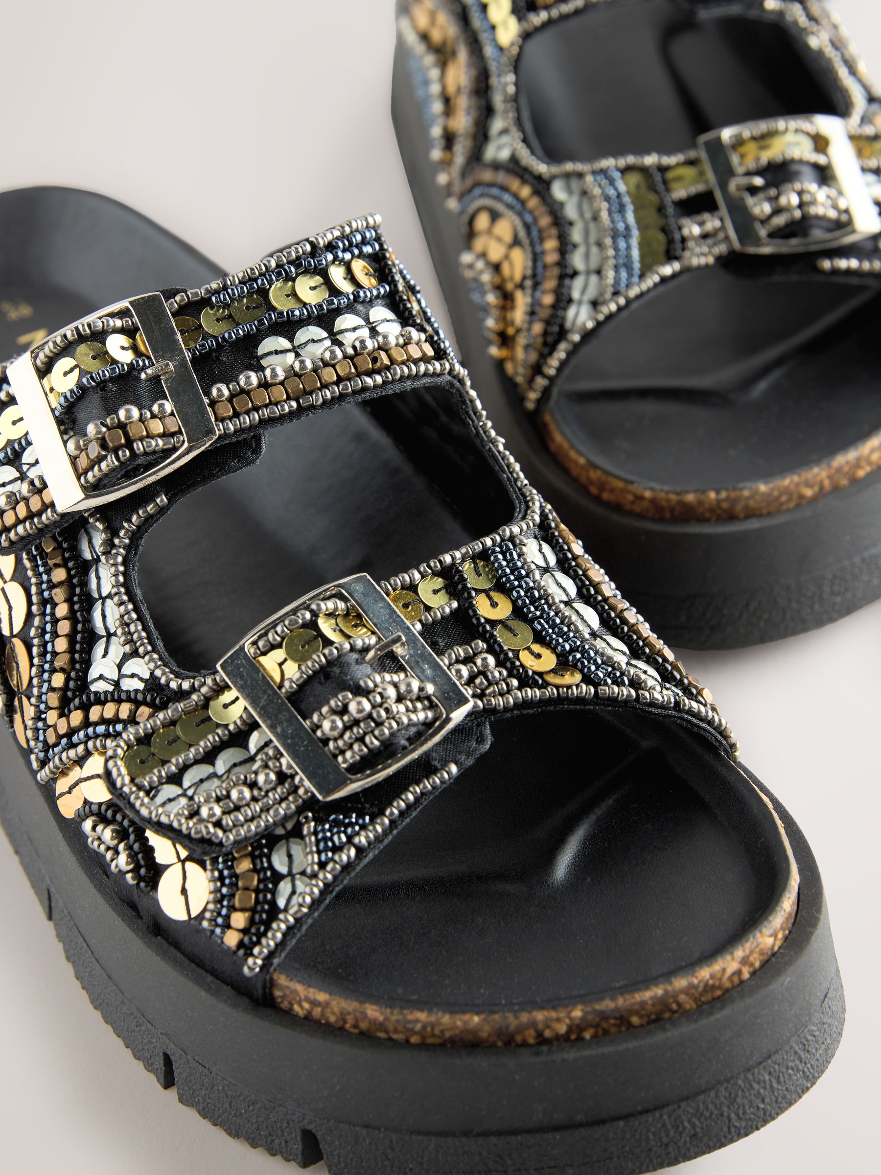 Buy Gold Forever Comfort® Beaded Platform Buckle Detail Footbed