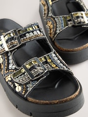 Gold Forever Comfort® Beaded Platform Buckle Detail Footbed Wedge Shoes - Image 8 of 9