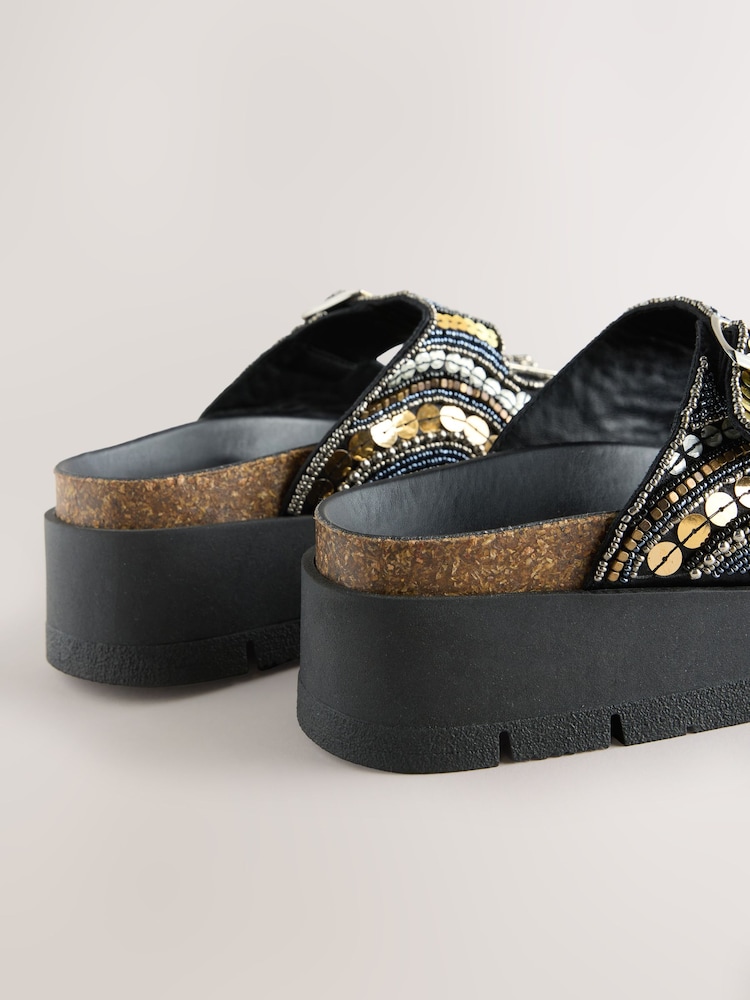 Gold Forever Comfort® Beaded Platform Buckle Detail Footbed Wedge Shoes - Image 9 of 9