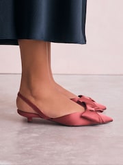 Pink Forever Comfort® Point Toe Bow Slingback Kitten Heels - Image 1 of 11