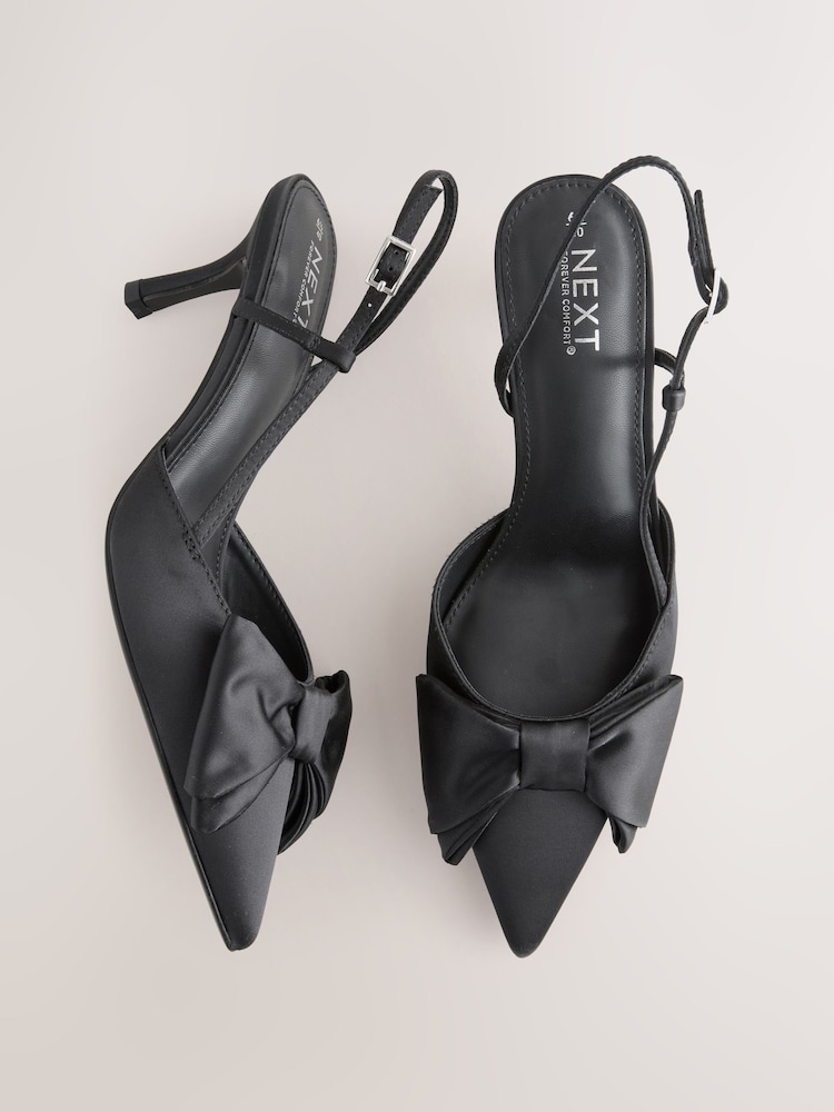 Preto - Forever Comfort Salto Slingback com Biqueira ® Ponta e Laço - Imagem 1 de 8
