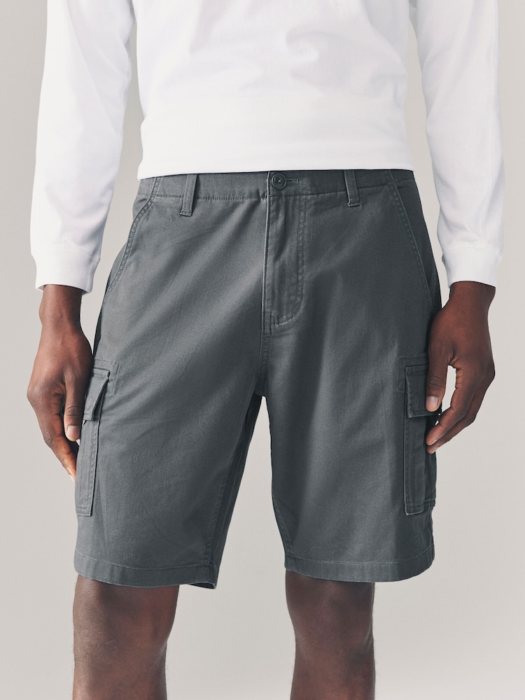 Charcoal Grey Stretch Cargo Shorts - Image 1 of 10