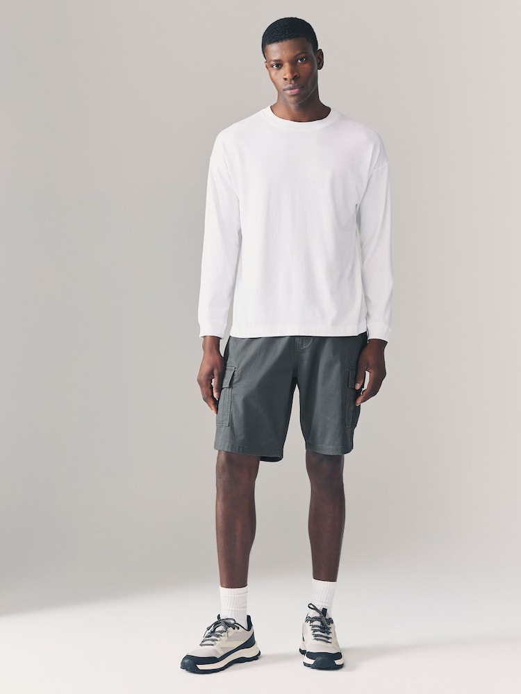 Charcoal Grey Stretch Cargo Shorts - Image 2 of 10