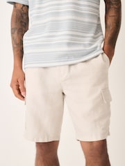 Neutral Cotton Linen Blend Lightweight Cargo Shorts - Image 1 of 11