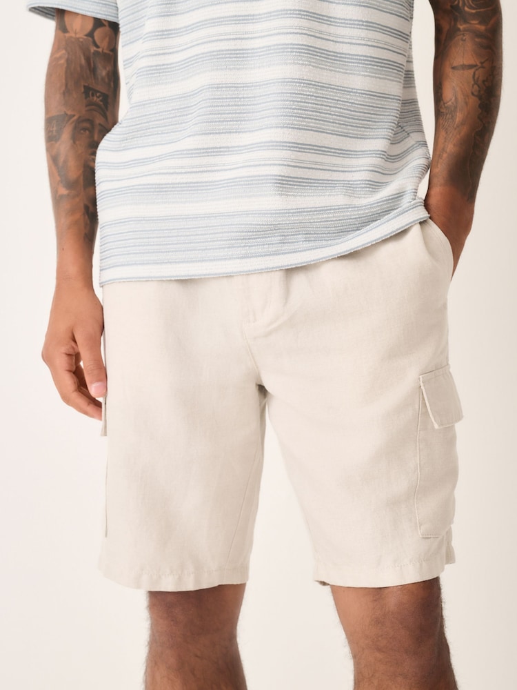 Neutral Cotton Linen Blend Lightweight Cargo Shorts - Image 1 of 11
