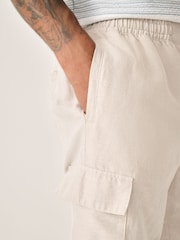 Neutral Cotton Linen Blend Lightweight Cargo Shorts - Image 5 of 11