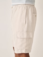 Neutral Cotton Linen Blend Lightweight Cargo Shorts - Image 6 of 11