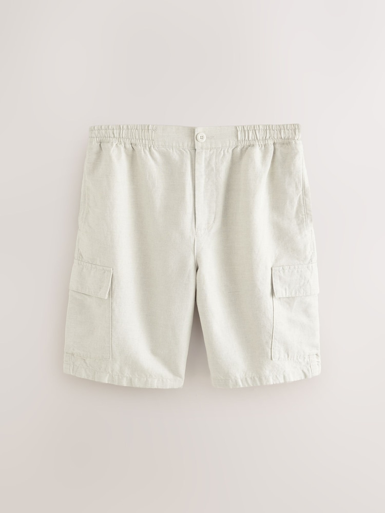 Buy Neutral Cotton Linen Blend Lightweight Cargo Shorts from Next