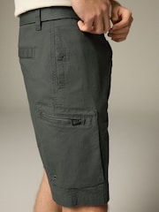 Charcoal Belted Ripstop Cargo Shorts - Image 4 of 5