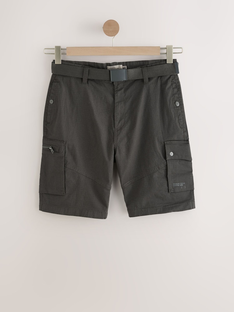 Charcoal Belted Ripstop Cargo Shorts - Image 6 of 11