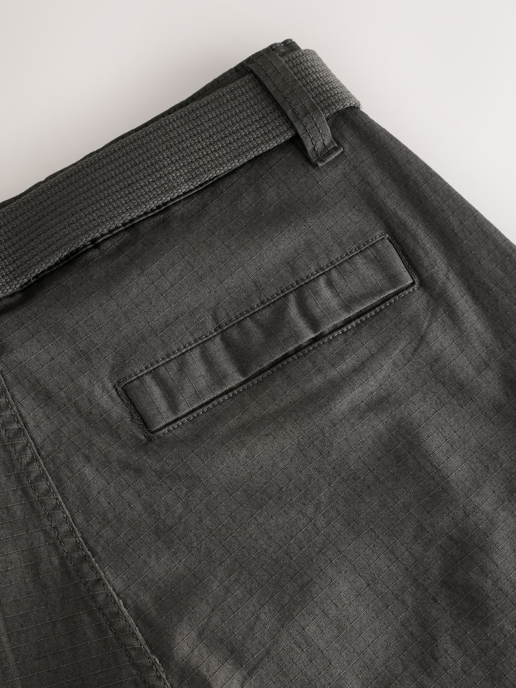 Charcoal Belted Ripstop Cargo Shorts - Image 8 of 11