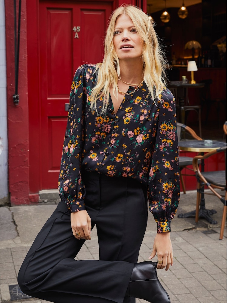 Baukjen Meadow Satin Printed Black Blouse - Image 1 of 5