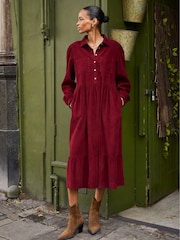 Baukjen Burgundy Red Philippa Corduroy Midi Cotton Dress - Image 1 of 5