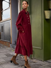 Baukjen Burgundy Red Philippa Corduroy Midi Cotton Dress - Image 2 of 5