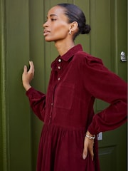 Baukjen Burgundy Red Philippa Corduroy Midi Cotton Dress - Image 3 of 5