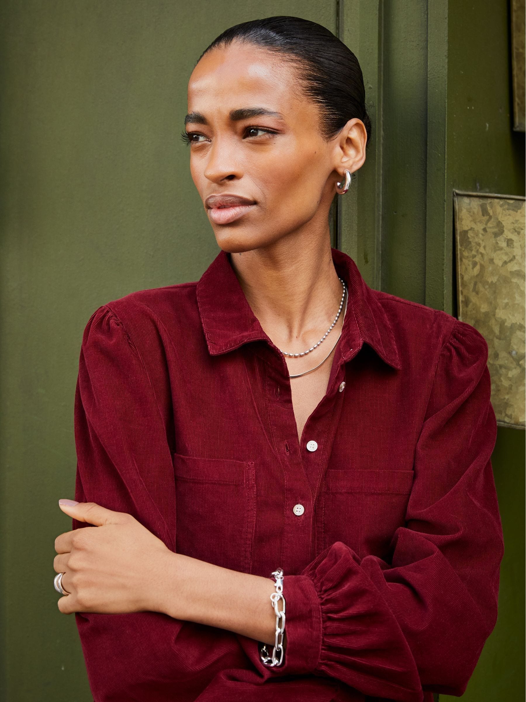 Baukjen Burgundy Red Philippa Corduroy Midi Cotton Dress