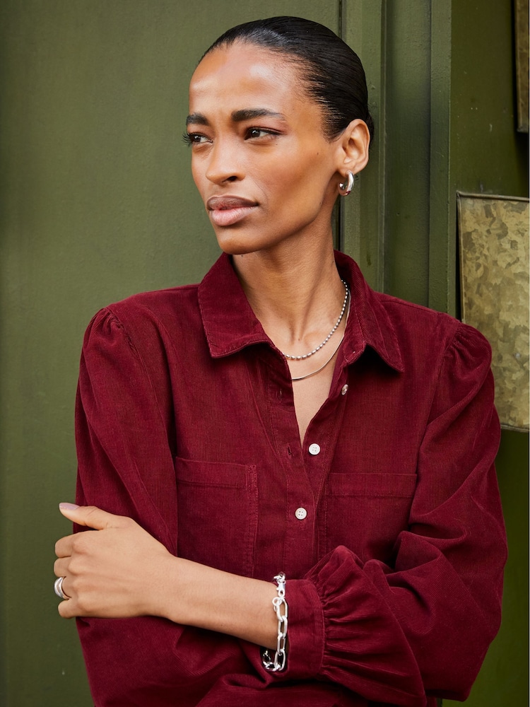 Buy Baukjen Burgundy Red Philippa Corduroy Midi Cotton Dress from