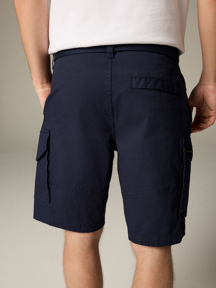 Navy Belted Ripstop Cargo Shorts - Image 3 of 6