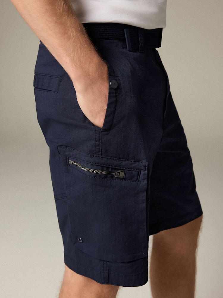 Navy Belted Ripstop Cargo Shorts - Image 4 of 6