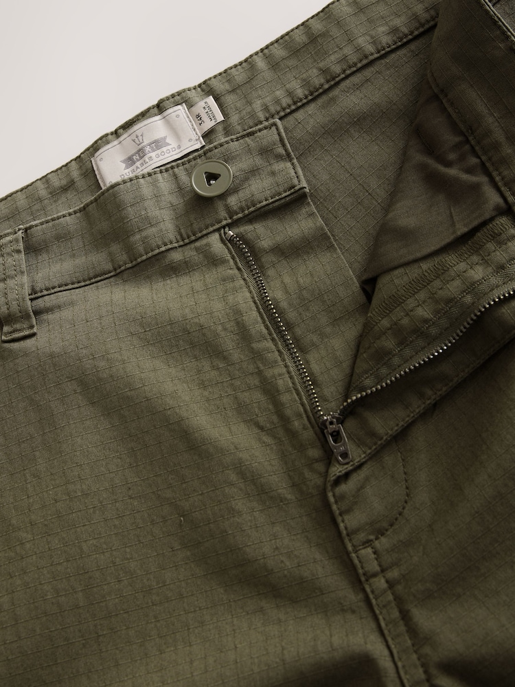 Khaki Green Belted Ripstop Cargo Shorts - Image 10 of 11