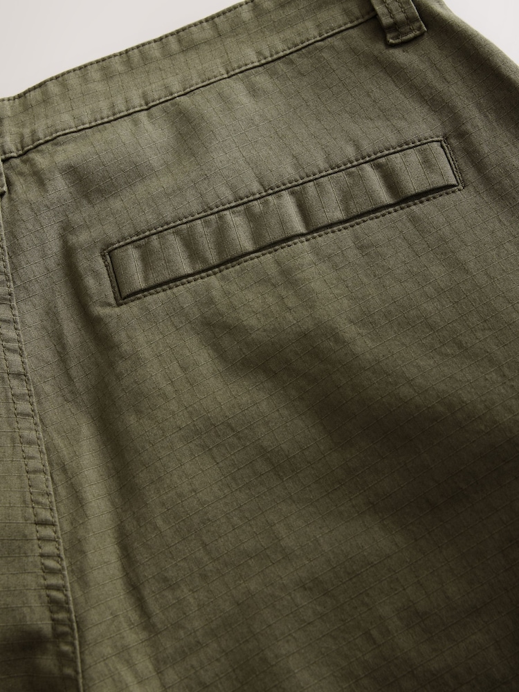 Khaki Green Belted Ripstop Cargo Shorts - Image 11 of 11
