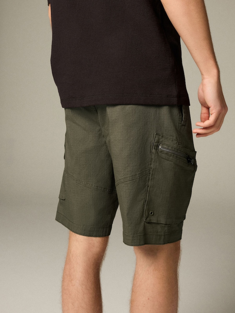 Khaki Green Belted Ripstop Cargo Shorts - Image 4 of 11