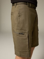 Khaki Green Belted Ripstop Cargo Shorts - Image 6 of 6